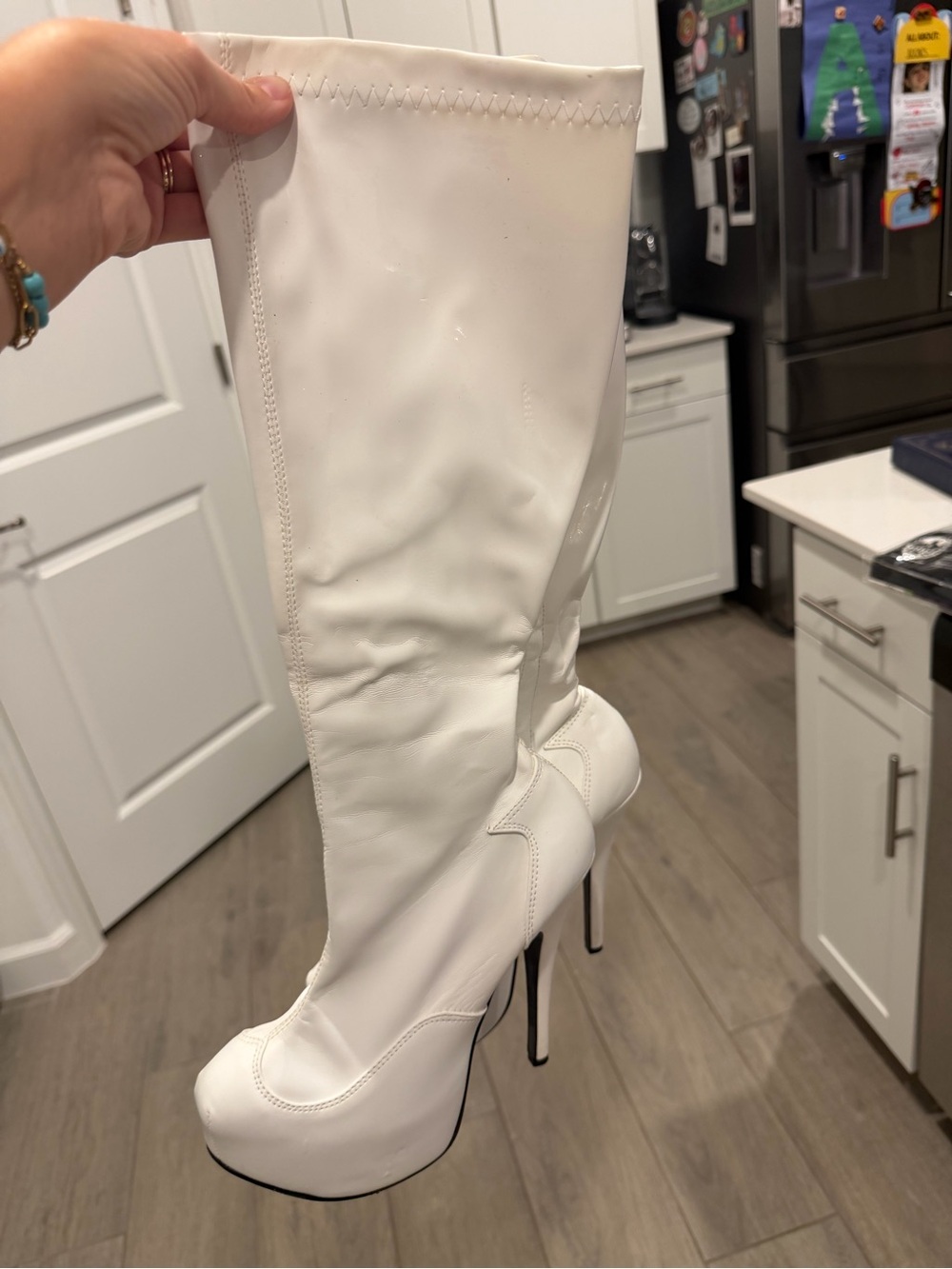 White Knee-High Platform Stiletto Boots - Women's Fashion Boots